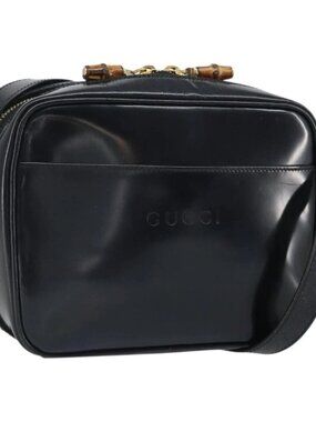 GUCCI Shoulder Bag Patent leather Black Gold 001 1705 1668 Auth ep12802